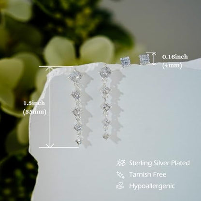 NIXMAX Gold/Silver CZ Dangle Hoop Earrings Set for Women Drop Earrings | 14K Gold Silver Plated，Cartilage Earrings Stack Set for Multiple Piercing,Huggie Earrings,Hypoallergenic,Jewelry Gifts - style: SL-cz tassel set-2 Pairs