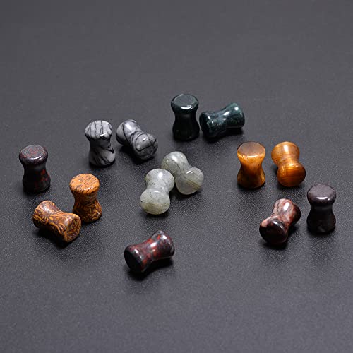 14PC 7 Pairs Stone Ear Plugs Double Flare Saddle Stretching Gauges Expander Stretchers 2G(6mm)-5/8"(16mm) - color: #1 2g(6mm)