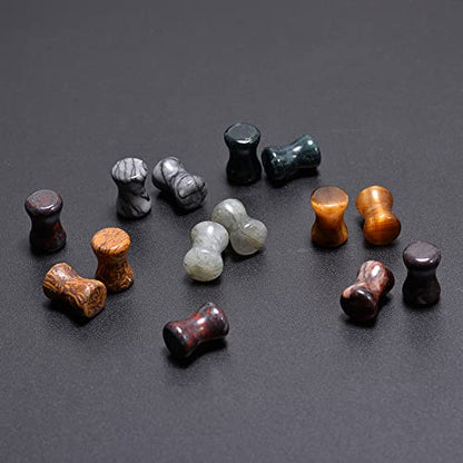 14PC 7 Pairs Stone Ear Plugs Double Flare Saddle Stretching Gauges Expander Stretchers 2G(6mm)-5/8"(16mm) - color: #1 2g(6mm)