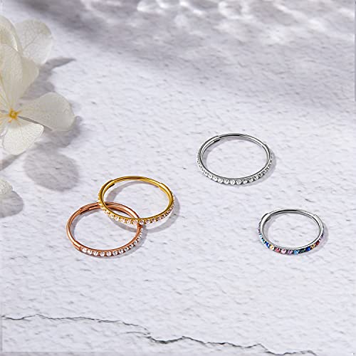 MissNity 20G, 18G, 16G, 14G Hinged Nose Rings Hoop with Gem in 316L Surgical Steel, Septum Clicker Cartilage Earrings Conch Daith Helix Rook Ear Lobe Piercing Jewelry, Diameter 6mm to 12mm - color: 03: Rose gold - Clear CZ