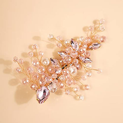 Xerling Rhinestones Hair Accessories for Women Wedding Pink Crystal Hair Clip Bridal Side Comb Hair Jewelry (Pink) - color: Pink