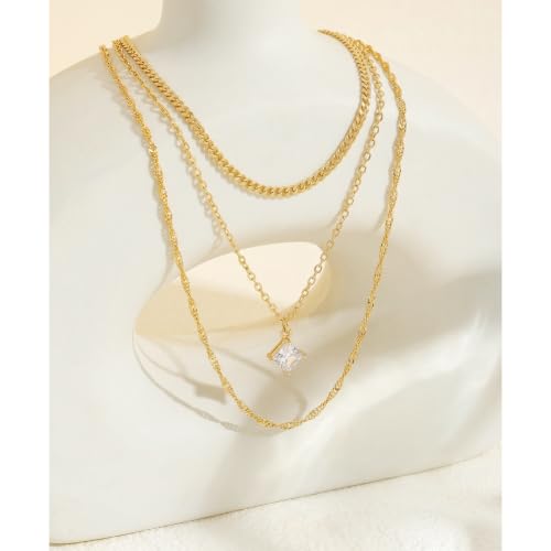 Layered Gold Necklaces for Women14K Gold Planted Non Tarnish | Cuban, Herringbone,Figaro,Paperclip Chain Layering Stack Choker Necklace , Trendy Jewelry Gift for Women - color: B