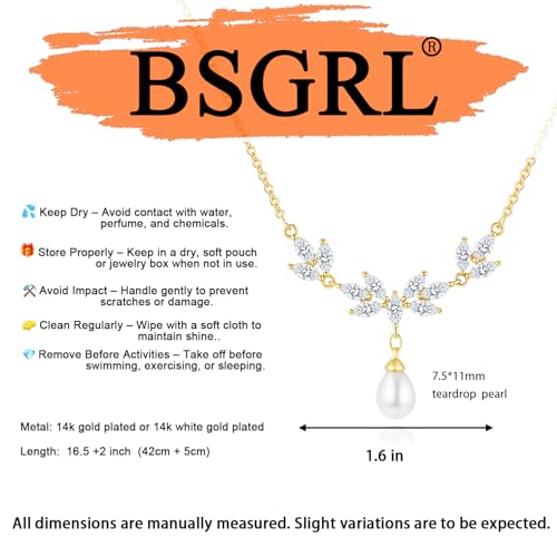 Pearl Necklace for Women- 14K Gold-plated/White Gold-plated Dainty Pearl Necklace for Women - color: Gold leaf teardrop