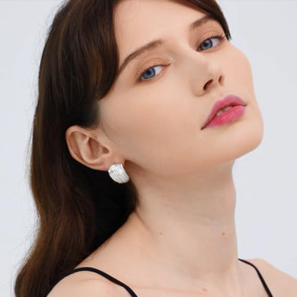 Gold Chunky Statement Earrings for Women, Trendy 14K Gold Plated Square Geometric Vintage Drop Dangle Designer Stud Earrings, Jewelry Gift - style: striped-silver