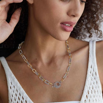 Two Tone Wire Necklace Gold and Silver Link Chain Adjustable 18K Gold Plated Twist Vintage Classic Jewelry - style: Rectangle - Two tone