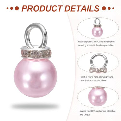MECCANIXITY 100Pcs Imitation Pearl Pendant 10mm Faux Pearl Beads with Rhinestone for Dangle Jewelry Making Earrings Necklace Bracelets Crafts, Pink - color: Pink
