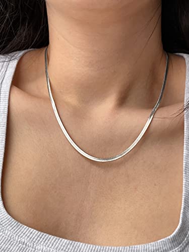 DEARMAY 14K Gold Plated Herringbone Necklaces for Women, Dainty Gold Snake Choker Chain Non Tarnish Trendy Simple Thin & Chunky Options Neckalce 1.5/3/5/6/8mm Chain Jewelry for Gifts - color: SL-3MM 18" Herringbone Necklace