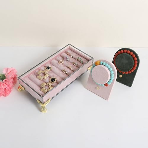 velvet slots Ring holder for jewelry organizer, Earring ring display stand for selling, felt ring jewelry holder tray showcase【Velvet slots Ring Holder-Pink】 - color: Pink