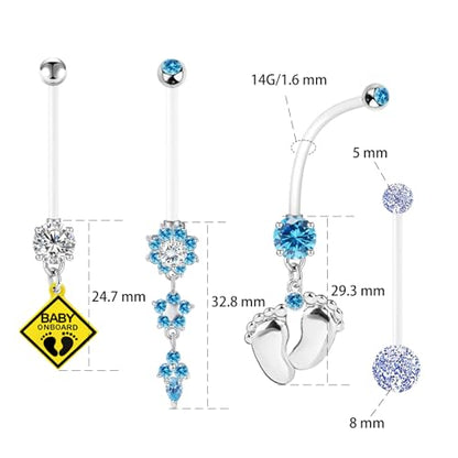 14G Flexible Clear Acrylic Pregnancy Belly Button Ring Flower,letter Dangle Pregnancy Maternity Belly Rings - color: blue