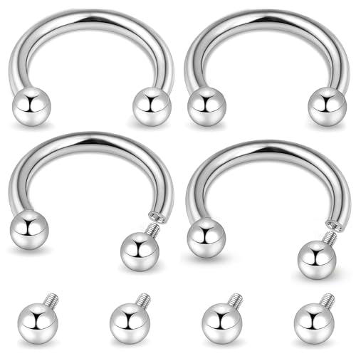 ONESING 20-30 Pcs Septum Rings 16G Septum Jewelry - Surgical Steel Piercings Horseshoe Helix Daith Smiley Tragus Lip Rings Nose Hoop Hinged Seamless Piercing Jewelry for Women Men - color: Silver/Round Ball-16G-8mm