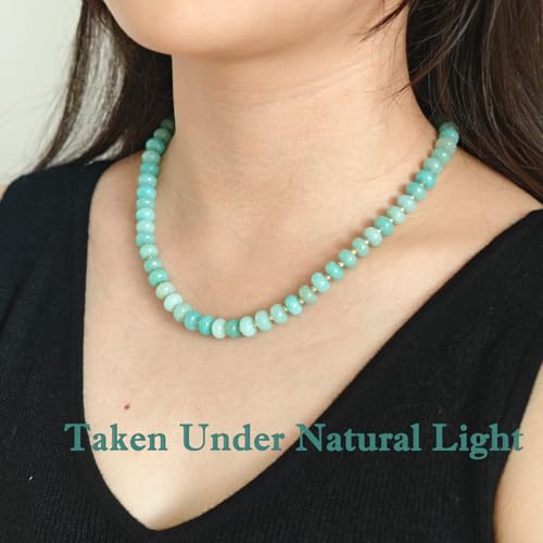 Boho Gemstone Beaded Necklace for Women – Colorful Natural Stone Choker 18K Solid Heart-Shaped Pendant, Summer Beach Jewelry - color: Amazonite