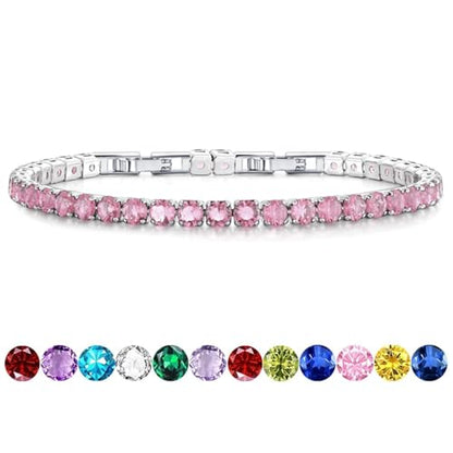 HEEYA Birthstone Silver/Gold Plated Tennis Bracelets, Adjustable 4mm CZ Tennis Bracelets for Women, Fashion Jewelry Wedding Gift Size 6.8 inch+1 inch Extender - color: 10 October Tourmaline
