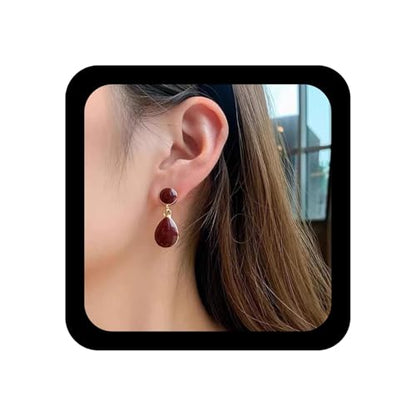 Vintage Enamel Burgundy Dangle Earrings Oval Red Acrylic Dangle Earrings Round Disc Stud Earrings Teardrop Burgundy Drop Earrings Acrylic Red Geometric Earrings Jewelry for Women