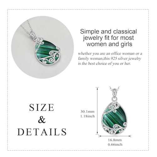 YAFEINI 925 Sterling Silver Moonstone Necklace Filigree Teardrop Pendant Necklace Jewelry for Women Girls - color: TT-Malachite Filigree Necklace