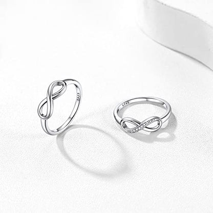 Bestyle Simple S925 Sterling Silver Infinity Rings Cubic Zirconia Rings, Nice Cute BFF Friendship Rings, Dainty Eternity Promise Wedding Bands Perfect Every Day Ring, Size 4-12, Words Engavable - color: 4.Plain Infinity Ring (custom)