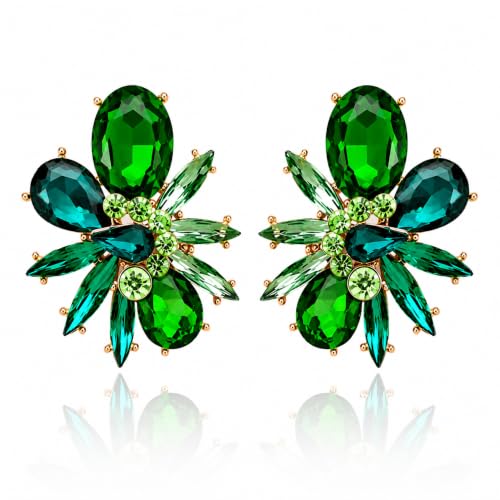 Blue Flower Crystal Earring - color: Green