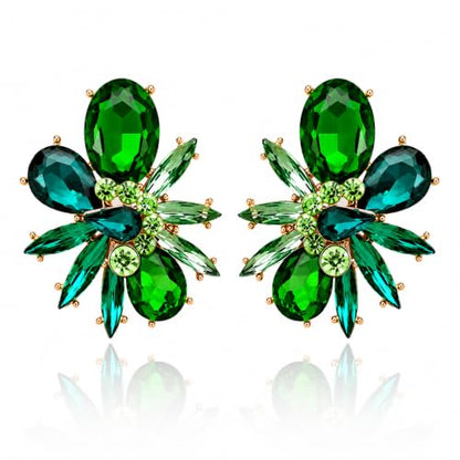 Blue Flower Crystal Earring - color: Green