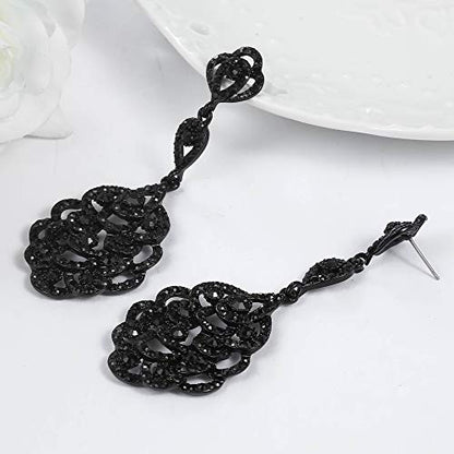 Wedding Teardrop Dangle Earrings Crystal Rhinestone Beaded Chandelier Earrings for Brides Gold - color: B-black