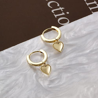 DAILY VIBES Cute Gold Mini Dangle Huggie Hoop Earrings for Women Trendy | 14K Gold Plated, Dainty Cubic Zirconia, Small Hoop Earrings with Charm Drop, Jewelry Gift for Women Ladies - color: Mini Heart B