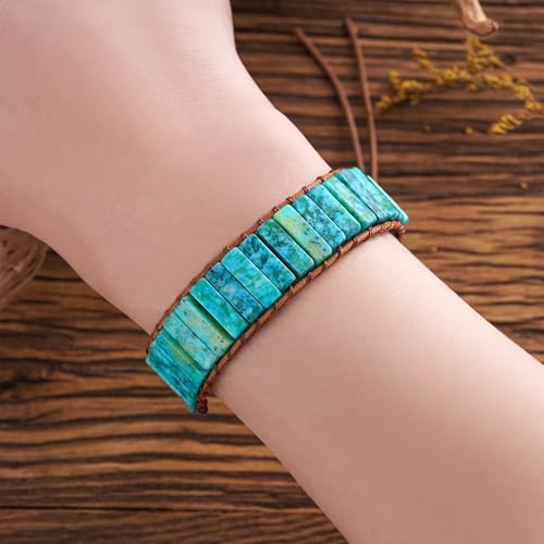 Plumiss Women Boho Handmade Natural Stone Crystal Leather Bead Wrap Bracelets Collection - style: Chrysocolla 1W