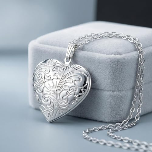 Locket Necklace that Holds Pictures Flower Lockets Pendant Necklaces Birthday Gifts Jewelry - style: Silver Heart