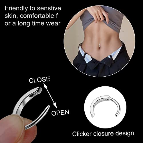 3-12 Pcs 14G Belly Button Rings Belly Rings for Women CZ Opal Navel Rings Belly Piercings Jewelry Belly Barbells Stainless Steel Body Belly Button Piercing Jewelry - color: Silver Clicker 2pcs