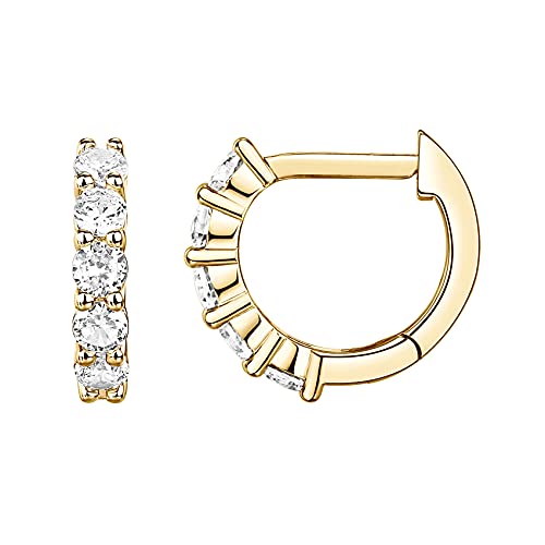 PAVOI 14K Gold Plated Huggie Earrings for Women - Gold Earrings Hoops with Heart Shaped Cubic Zirconia - Hypoallergenic Cartilage Trendy Fashion Huggie Hoop - Dainty Romantic Everyday Jewelry - color: Yellow Gold