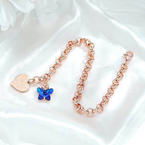IEFWELL Initial Bracelets for Girls, Butterfly Letter A-Z Bracelets Jewelry | Silver Plated, Heart Initial Bracelets for Girls, Crystal Butterfly Bracelets, Teen Girl Gift Trendy, Jewelry Birthday Gift - color: Rose Gold Plated-A'