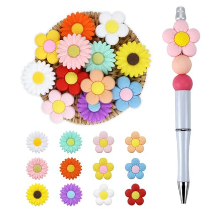 12pcs Flowers Silicone Focal Beads for pens | Focal Beads for Keychain Making,Pens,Bracelet,Necklace Crafts,Bulk Silicone Beads for DIY（Flowers） - color: Flowers