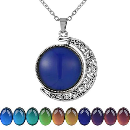 FM FM42 Temperature Sensing Color Changing Pendant Necklace with 19.29" Stainless Steel Rolo Chain - color: Rotatable Double-sided Moon