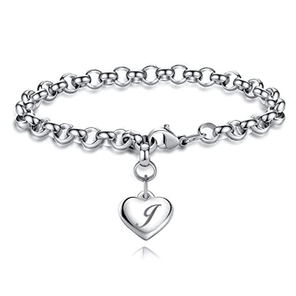 TONY & SANDY Initial Charm Bracelets for Girls Women Stainless Steel A-Z Bracelet Personalized Gifts Birthday Graduation Easter Basket Stocking Stuffers for Teens Girls Women Jewelry - style: J - Heart