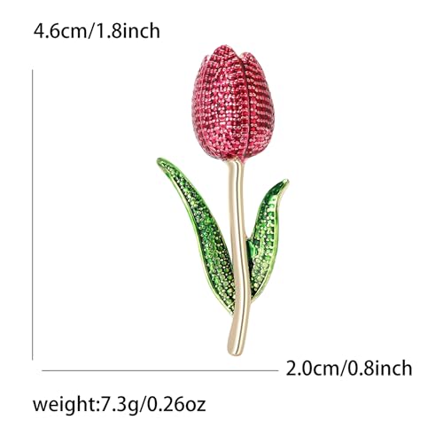 Rhinestone Tulip Flower Brooch Pin for Women Dainty Floral Lapel Pin Gold Plated Tulip Flowers Green Leaf Broochs Pins Trendy Wedding Party Jewelry Accessories - color: Rose