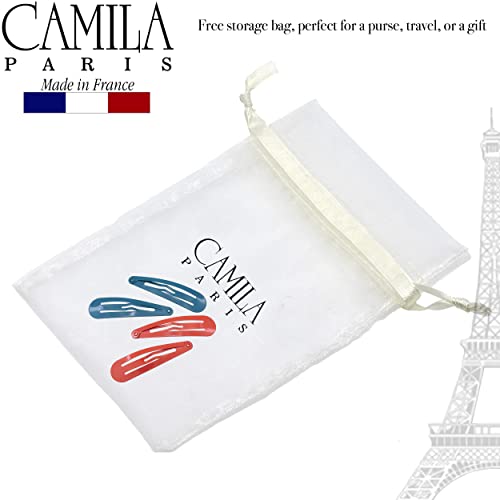 Camila Paris CP1330B French Hair Barrettes Clips, Snap Hair Slides Clic Clac for Women, Styling Girls Side Slide-in Metal Snap Pin Hair Accessories for Women. Strong Hold, No Slip Grip, Made in France - color: 4PK Metal Blue/Red 2"