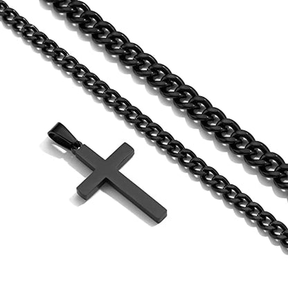 Zocomi Cross Necklace for Men Boys, Stainless Steel Layered Cuban Link Herringbone Chain Cross Pendant Christian Fashion Jewelry Gifts 16-24 Inches - color: Black, size: 16inch/18inch, style: Cuban+Cuban