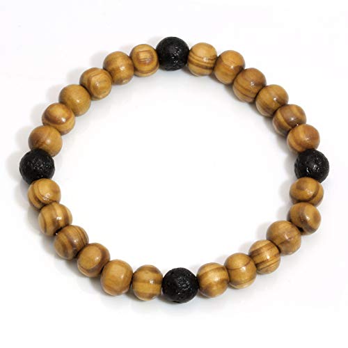4Pcs Lava Rock Stone Beads Essential Oil Diffuser Bracelet for Men Women Wood Beads Bracelet
