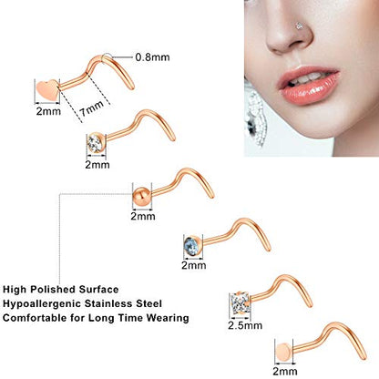 ONESING 9-40 Pcs Nose Rings - Hoops, Studs & L Shape - Hypoallergenic Stainless Steel Nose Piercings for Women & Men - color: Rose gold