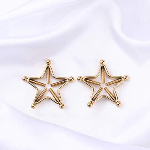 1 Pair Adults Non-Piercings Nipple Shield Adjustable Body Piercing Geometric Stars Nipple Clamp Ring Body Jewelry - color: #1 Gold