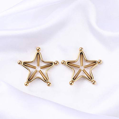 1 Pair Adults Non-Piercings Nipple Shield Adjustable Body Piercing Geometric Stars Nipple Clamp Ring Body Jewelry - color: #1 Gold