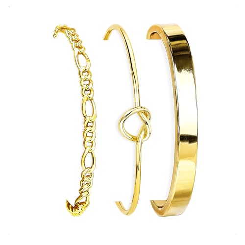 HERIER Gold Bracelets for Women 18k Gold Plated Bracelet Stack Bangle Cuff Bracelet Set for Women Non Tarnish Beaded/Paperclip/Cuban Link Chain Bracelets Jewelry for Women Trendy - style: Bangle Figaro3-Gold