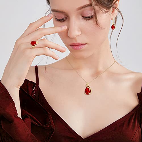 EVER FAITH Wedding Jewelry Set for Bride Bridesmaid, Glamour Teardrop Cubic Zirconia Pendant Necklace Earrings Tennis Bracelet Open Ring Sets for Birthday/Valentine's Day/Mother's Day/Christmas - color: A_Red Gold-Plated-Brass