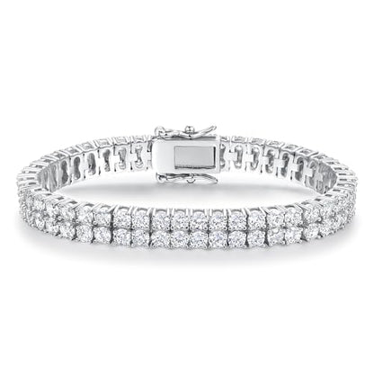 2 Rows Tennis Bracelets for Women Men - 18K Yellow Gold Plated 3mm Round Cut Cubic Zirconia Classic Tennis Bracelet, Size 6.5-8.5 Inch - color: White Gold - 2 Rows, size: 7.5 inch
