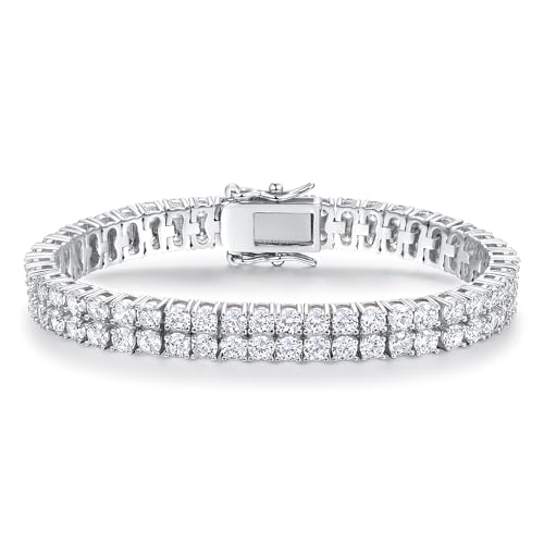 2 Rows Tennis Bracelets for Women Men - 18K Yellow Gold Plated 3mm Round Cut Cubic Zirconia Classic Tennis Bracelet, Size 6.5-8.5 Inch - color: White Gold - 2 Rows, size: 8.5 inch