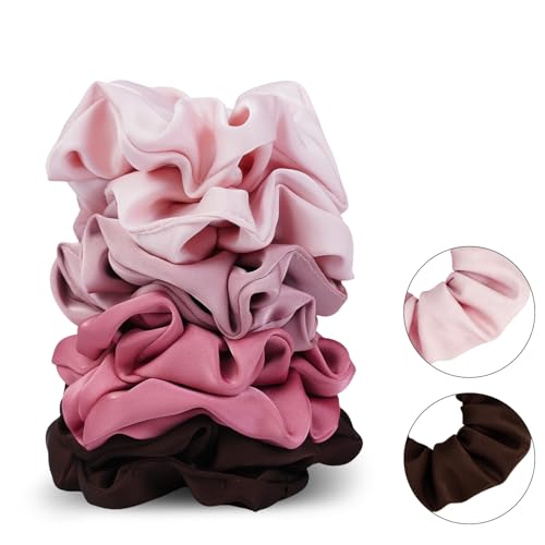Satin Scrunchies for Women – 8PCS Blush & Brown Silk Hair Ties Set – No Crease, Frizz-Free, Gentle Elastic Hair Bands, Soft & Stylish Everyday Hair Accessories Gifts - color: Large-Blusher