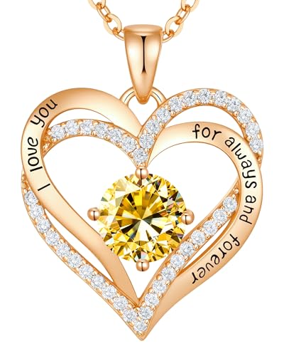 CDE S925 Silver Engraved Forever Love Heart Birthstone Necklaces for Women | 5A CZ,Hypoallergenic,Nickel-Free & Lead-Free Pendant,Anniversary Christmas Wedding Birthday Gift for Wife Girlfriend - color: 11-Nov, style: Rose Gold Plated