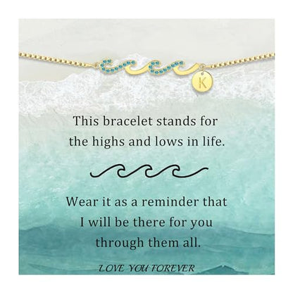 Gold Bracelets for Women Non Tarnish Graduation Gifts for Daughter 2026 Initial Bracelets for Women Mom Gifts Inspirational Wave Bracelet Grandma Letter A-Z Birthday Jewelry Christmas Stocking Stuffers - style: 11-K