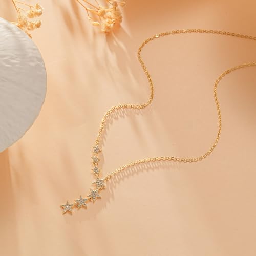 Lariat Necklace for Women, Dainty 14K Gold/Silver Plated Long Necklaces for Women Trendy Simple Layered Y-Shaped Pendant Necklace Adjustable Fashion Jewelry Gift - color: Gold, style: Seven Star Pendant