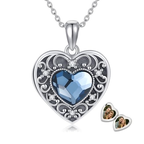 YFN Locket Necklace 925 Sterling Silver Heart Locket Necklace that Holds Pictures for Women Jewelry Gifts - style: Retro