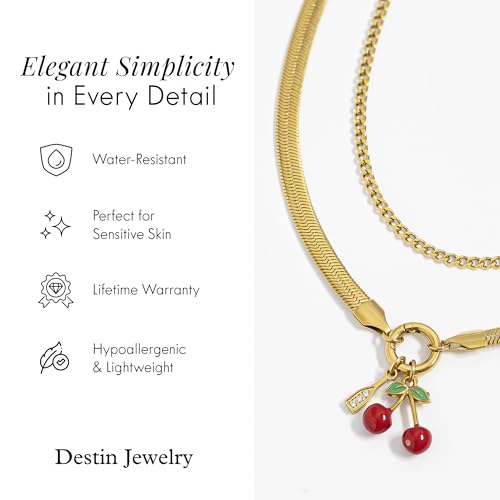 Destin Jewelry 18K Gold Plated Herringbone Necklace for Women and Men, Waterproof Flat Snake Chain, Stainless Steel Non Tarnish Layering Necklace - color: Gold, size: 20" + 2"