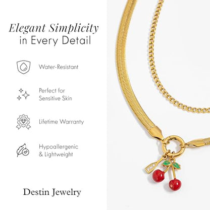 Destin Jewelry 18K Gold Plated Herringbone Necklace for Women and Men, Waterproof Flat Snake Chain, Stainless Steel Non Tarnish Layering Necklace - color: Gold, size: 20" + 2"