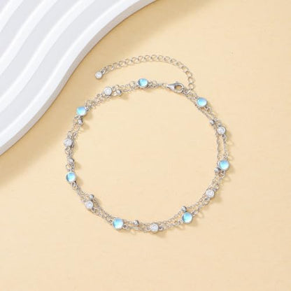HPQQ Anklets for Women 925 Sterling Silver Natural Stone Layered Anklet Beach Summer Fine Jewelry Birthday Mothers Day Gifts for Women Mom Her - color: Moonstone 9"-11"